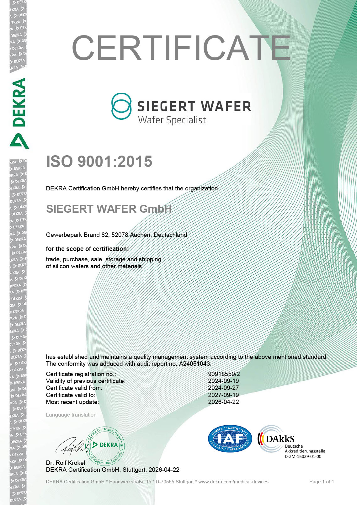 Certificate ISO 9001:2015